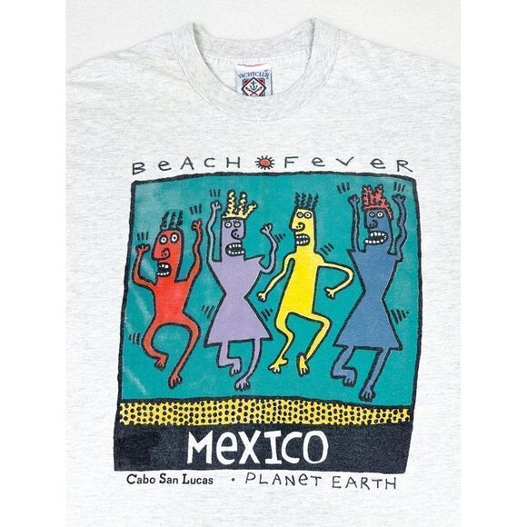 Vintage Cabo San Lucas Mexico T-Shirt Beach Fever Medium Grey Tourist Art - Picture 1 of 8